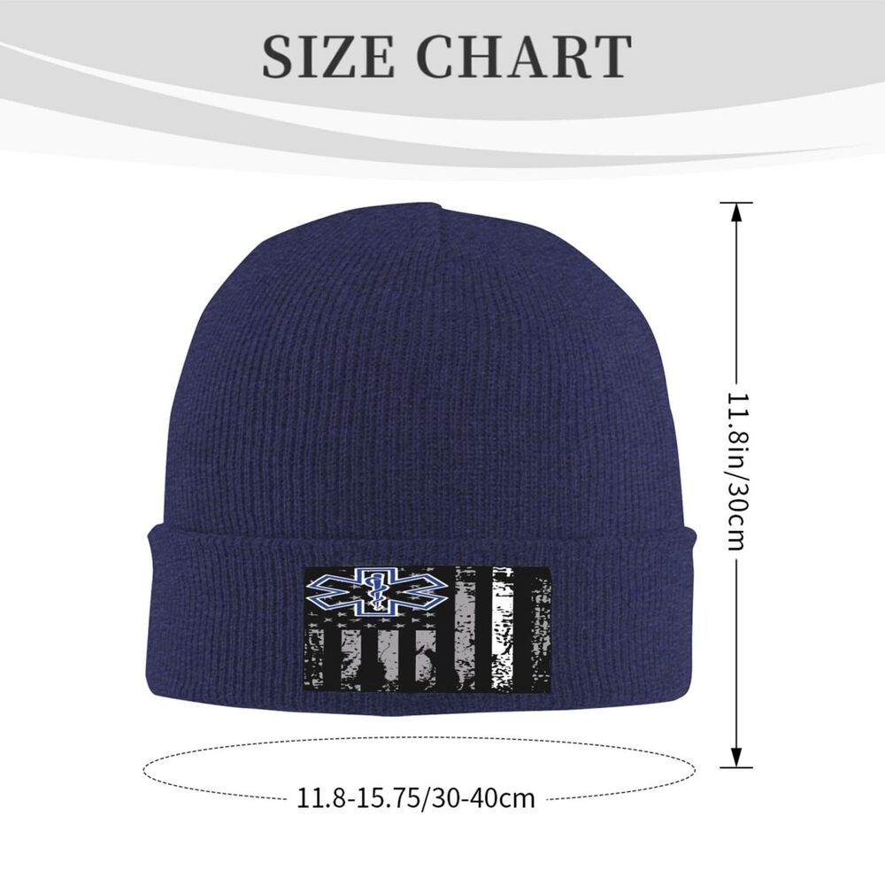 6067 Thin White Line EMS Paramedic American Flag Stretchy Knit Beanie Hat - Picture 3 of 7